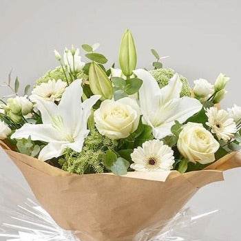 White Roses and Lily Bouquet - Millefiori Florists Amesbury